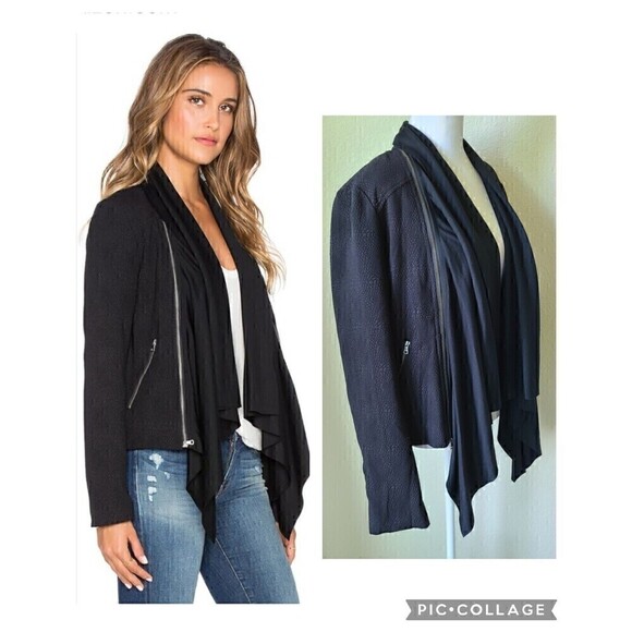 Ella Moss Women Black Motto Jacket Medium Stretch Crepe Detachable Shawl Pocket - Picture 1 of 11